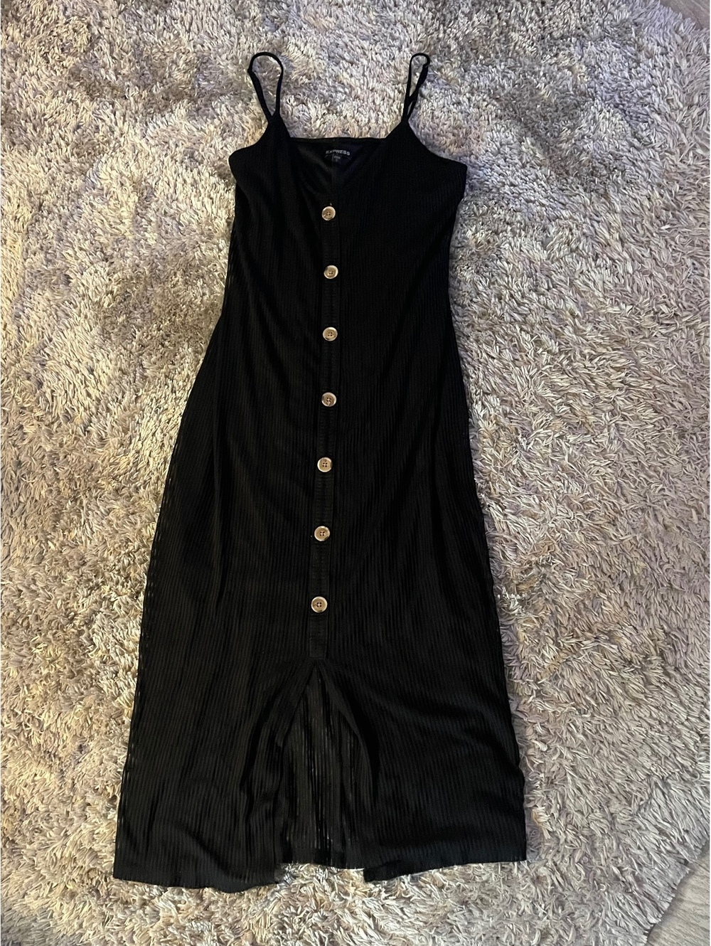 Express Black Ribbed Button-Front Dress